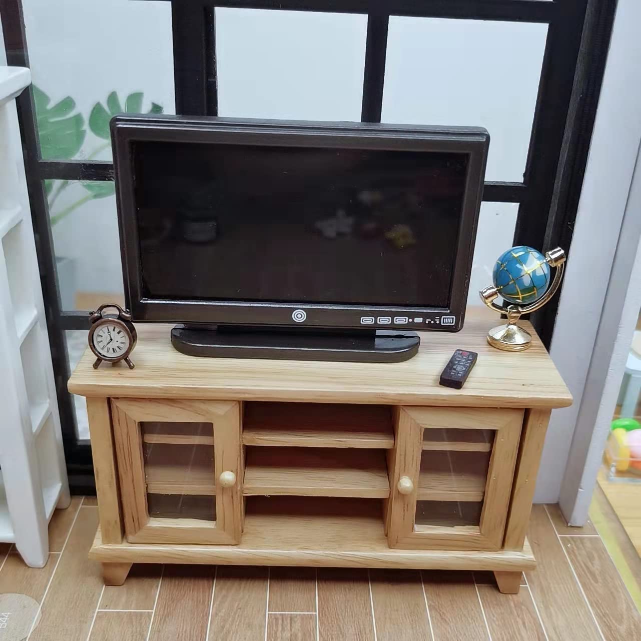 Lynkaye dollhouse fireplace miniature with wooden texture adds vintage warmth.