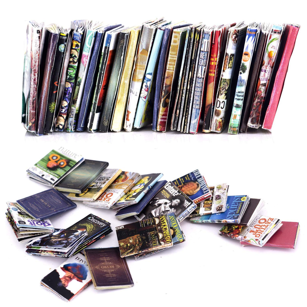 Lynkaye dollhouse miniature books cover-collection enhances timeless charm on display shelves.