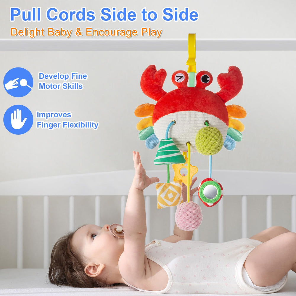 Lynncare car seat toy features bell, rattle, and mirror for sensory play