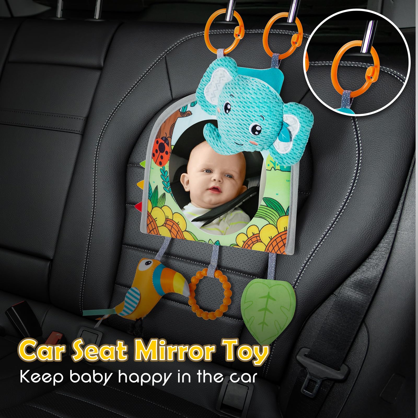 Lynncare hanging soft toys crinkle for baby entertainment during car rides.