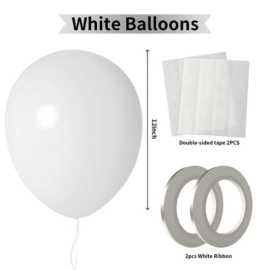 LYNSP white balloons with ribbons for easy wall and arch decorations