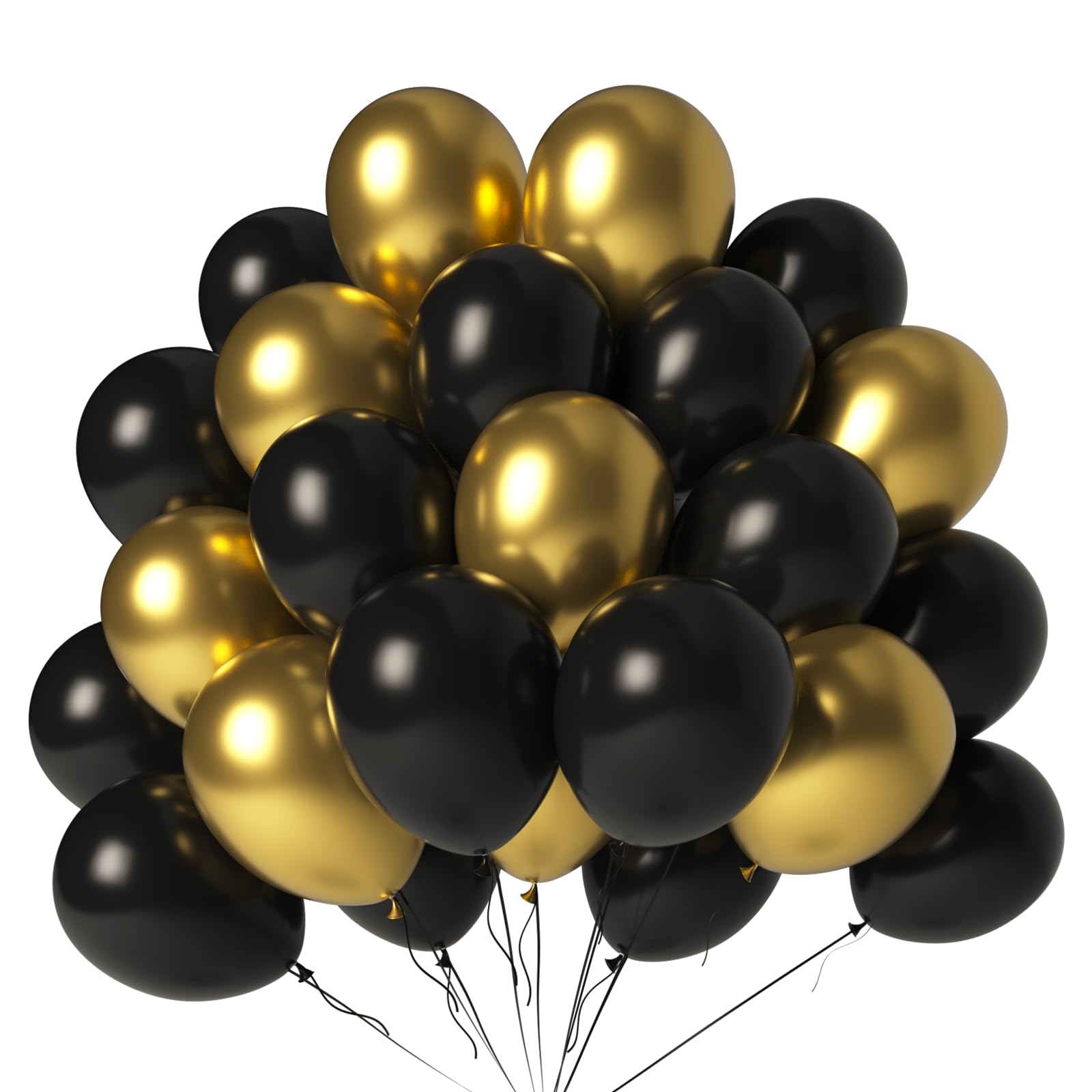 LYNSP black and gold 12-inch balloons with metallic chrome finish for elegant wedding decor