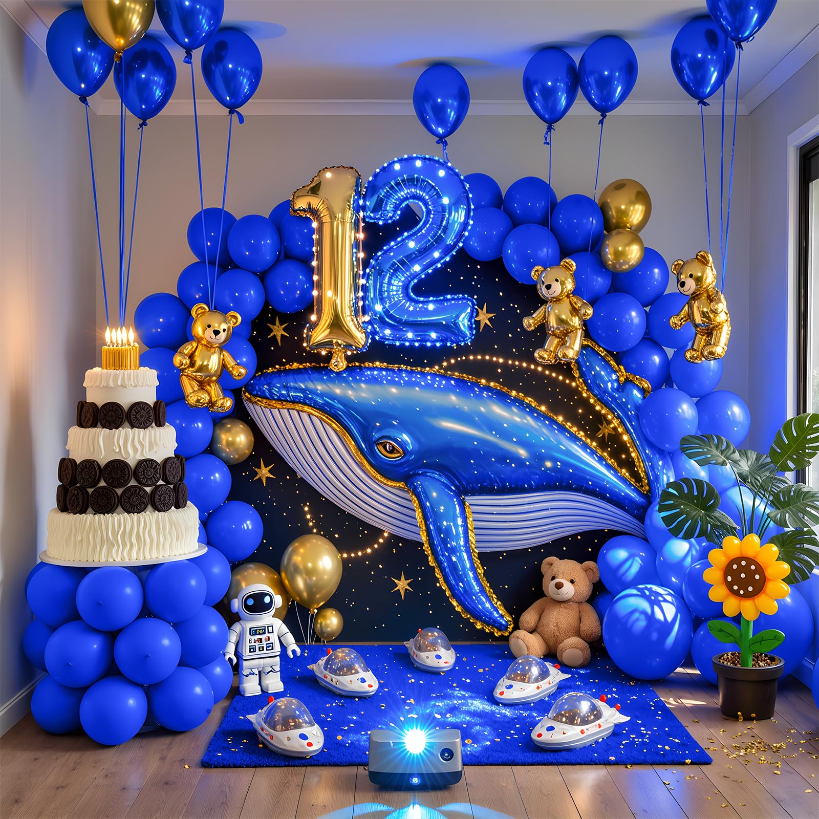 LYNSP royal blue balloons include glue dots for easy setup.