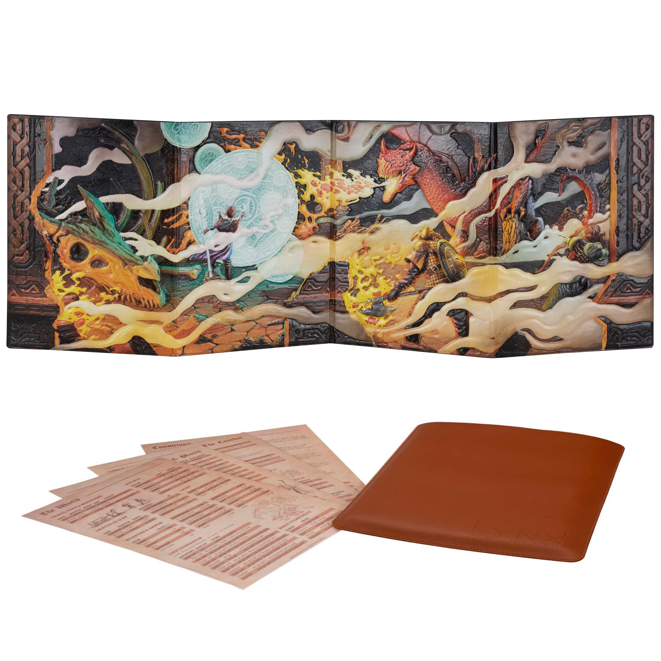LYNX DND DM Screen immersive 3D faux-leather design enhances campaign immersion.