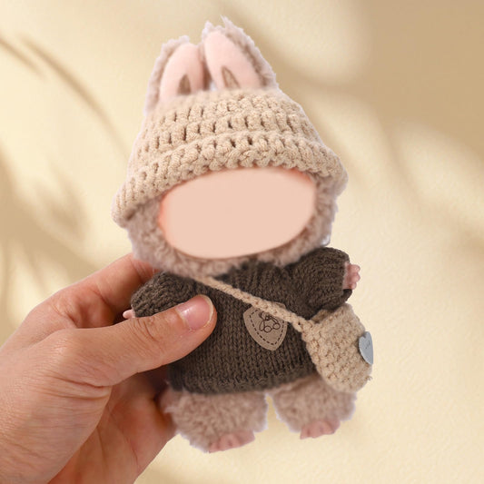 Lyreh 3-piece brown doll outfit sweater shown on a plush doll.