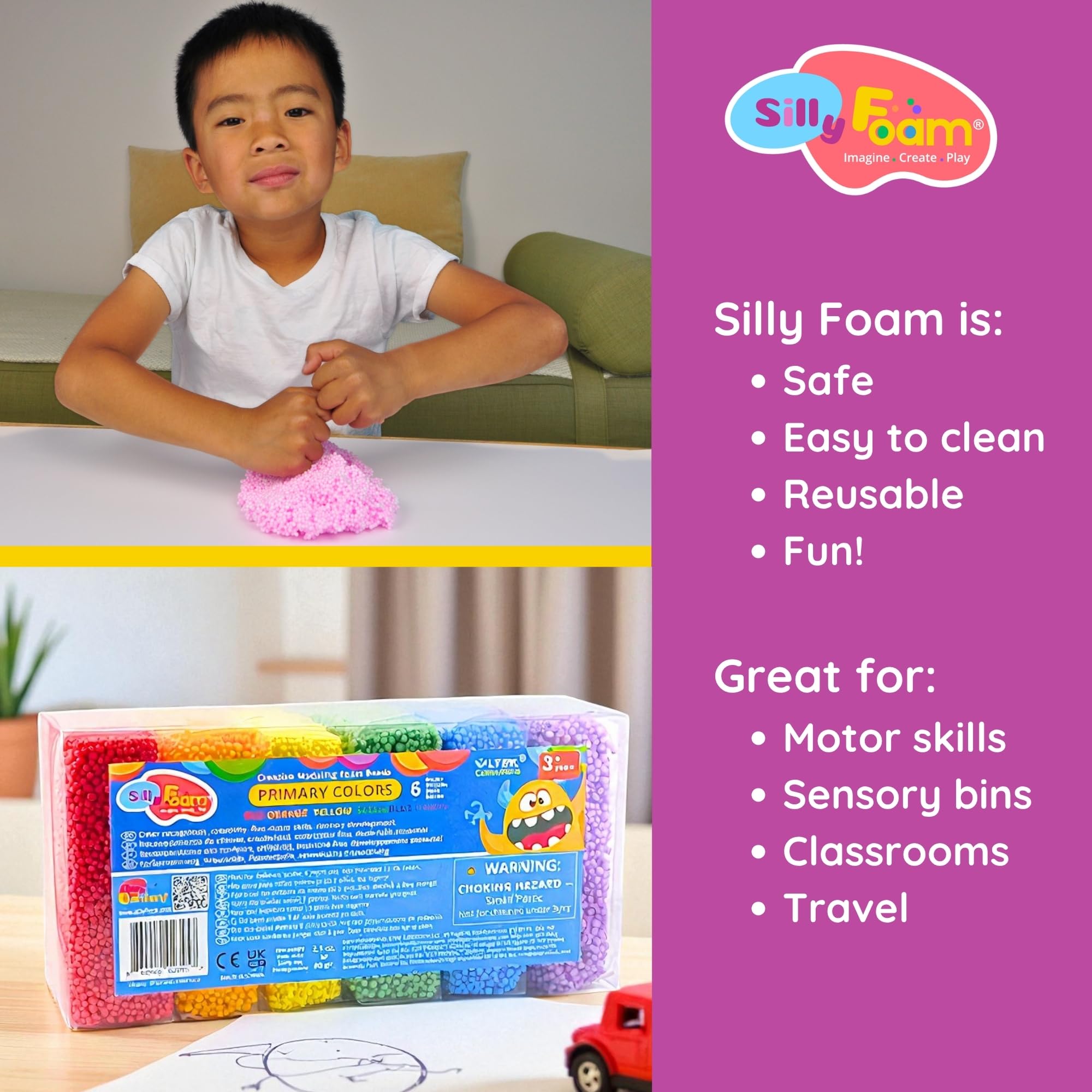 Sensory play setup featuring LYRK Silly Foam for soothing tactile exploration.