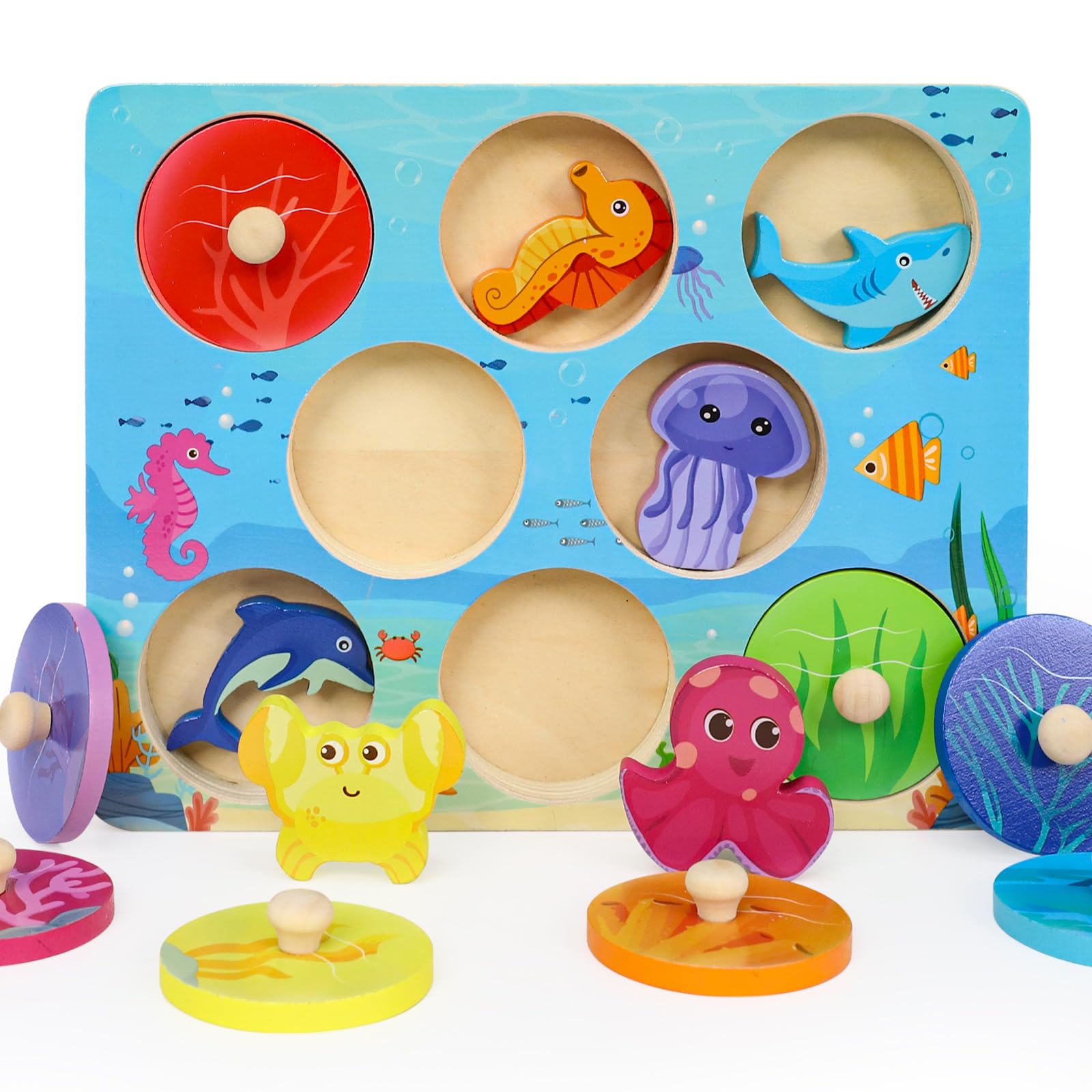 LZDMY Montessori sea animals puzzle 8.6in for hands-on learning and color recognition