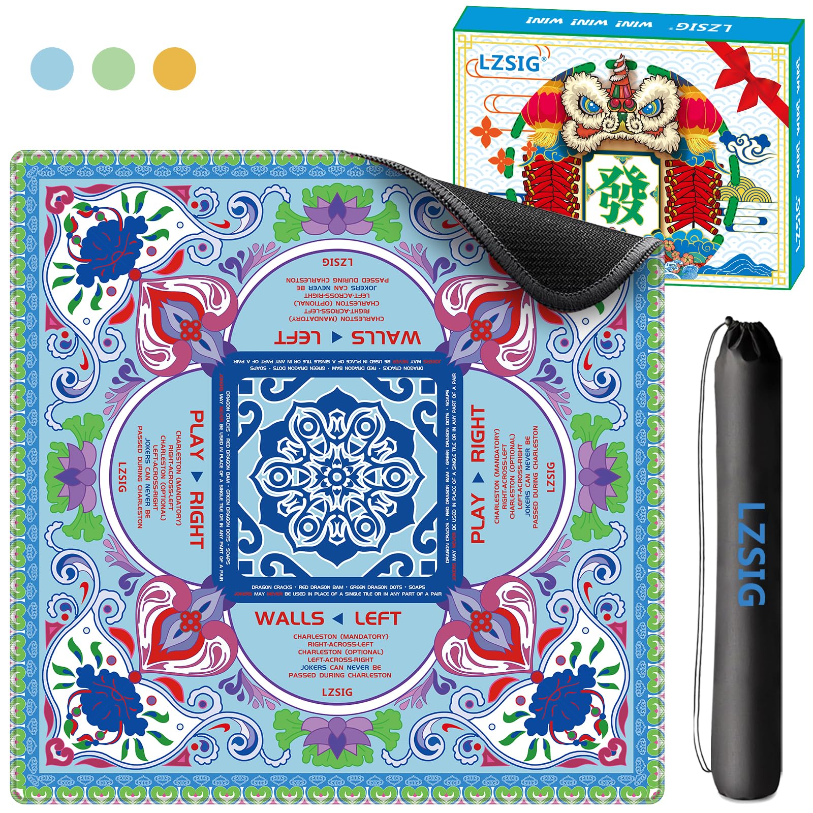 LZSIG Mahjong Mat 33x33 blue top view with smooth tile glide.