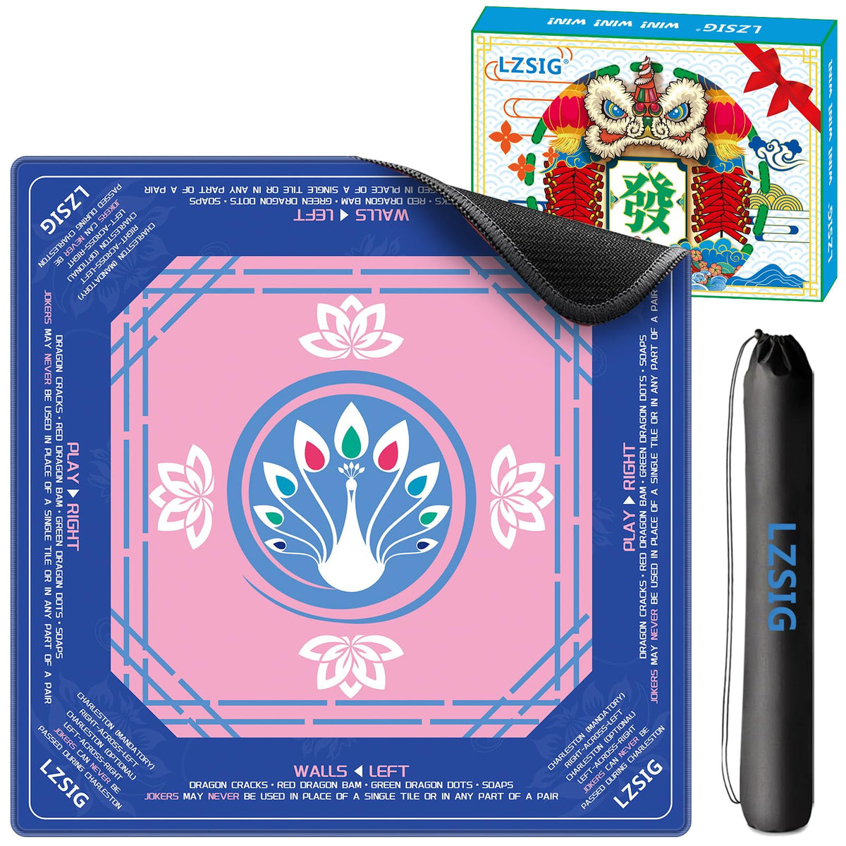 LZSIG Mahjong Mat with blue silky surface for smooth tile movement and quiet play.