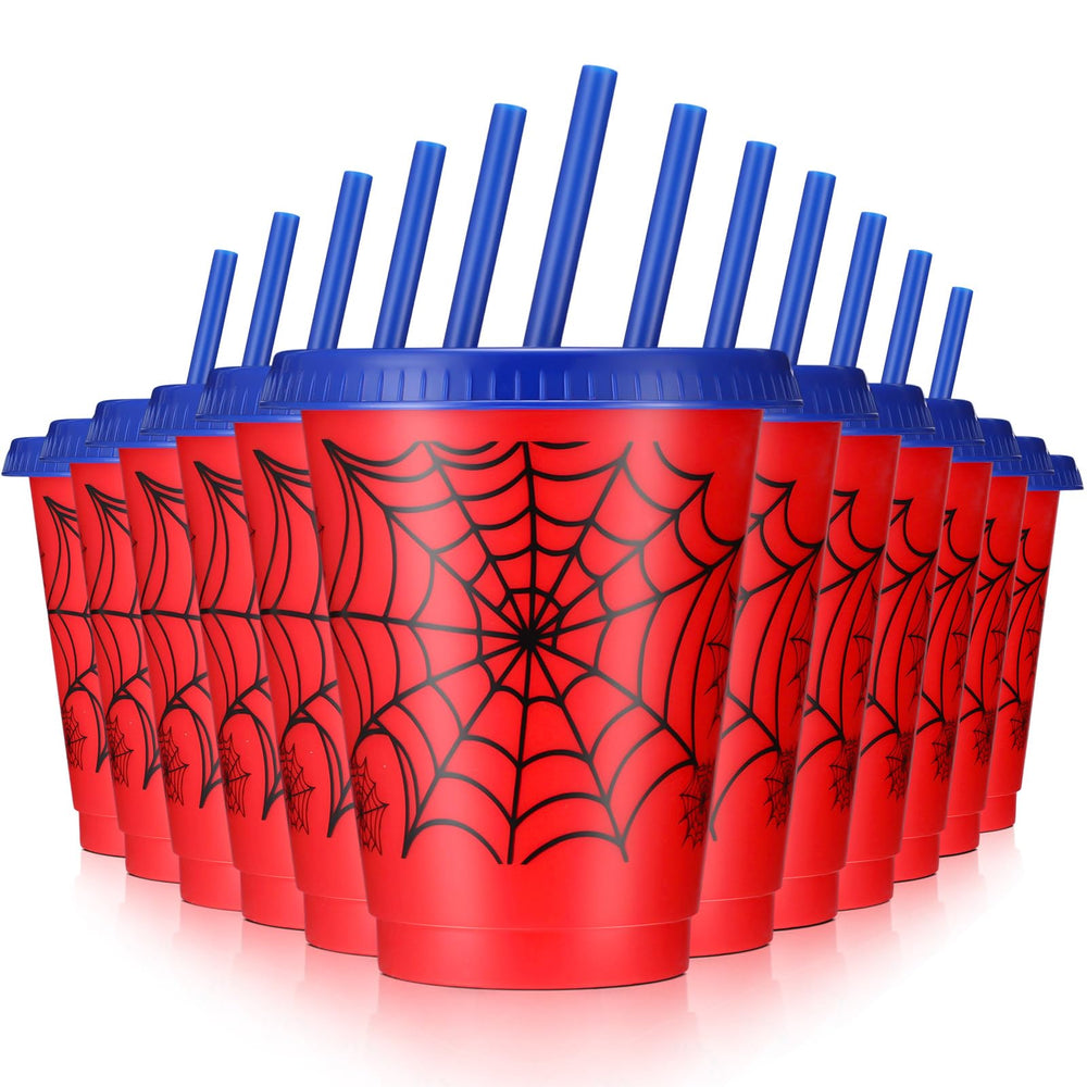 Lzuhoa spider cups 16oz with lids and straws for mess-free party serving.