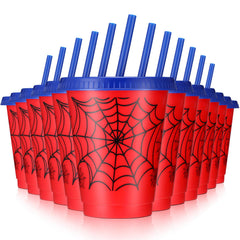 Lzuhoa spider cups 16oz with lids and straws for mess-free party serving.