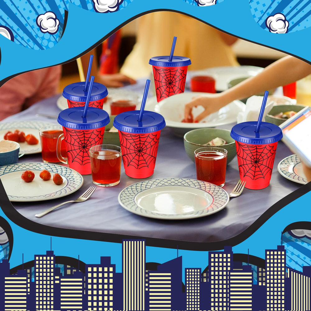 Lzuhoa spider cups suit birthday party decor and beverages.