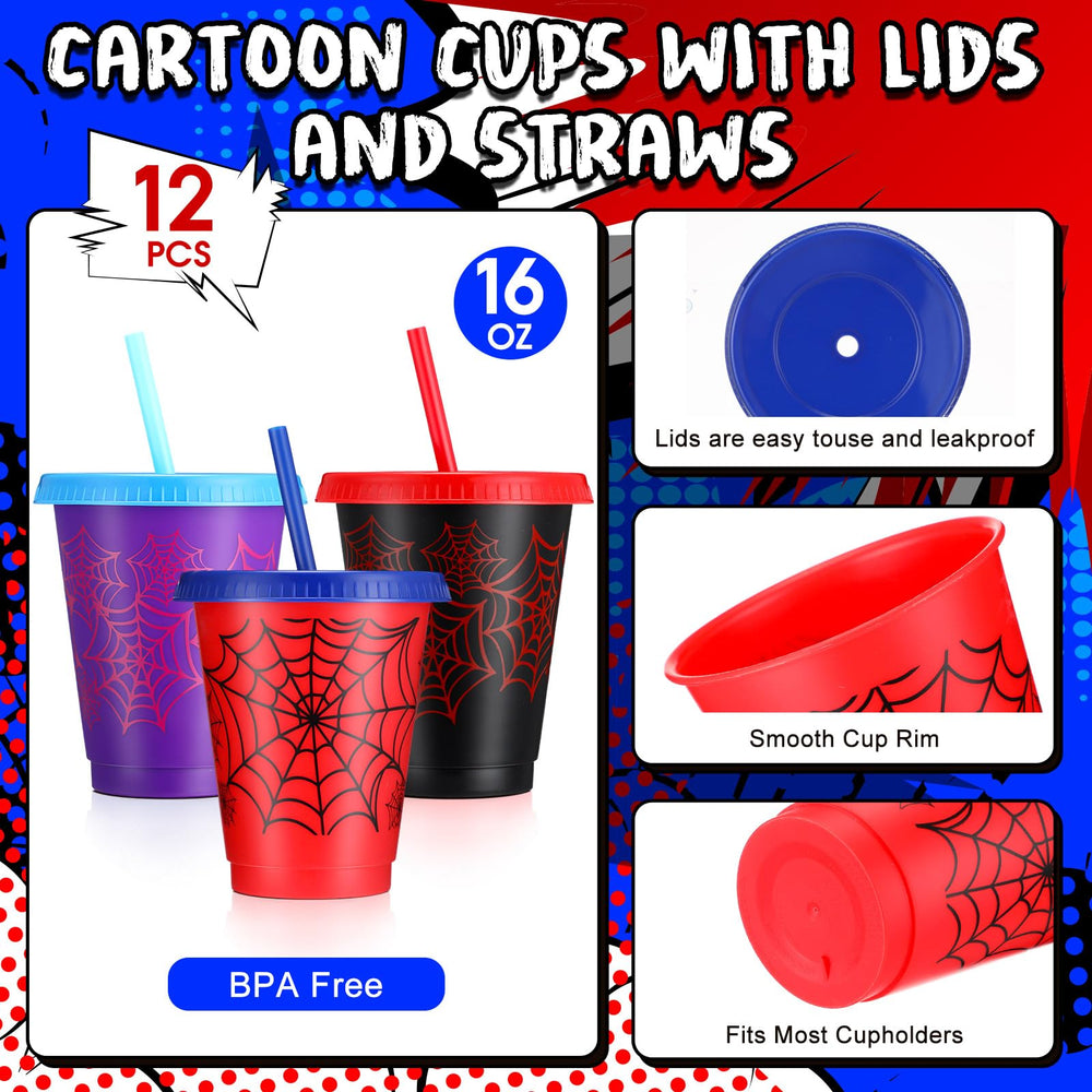 Lzuhoa spider cups style B with lids and straws for vibrant birthday decor