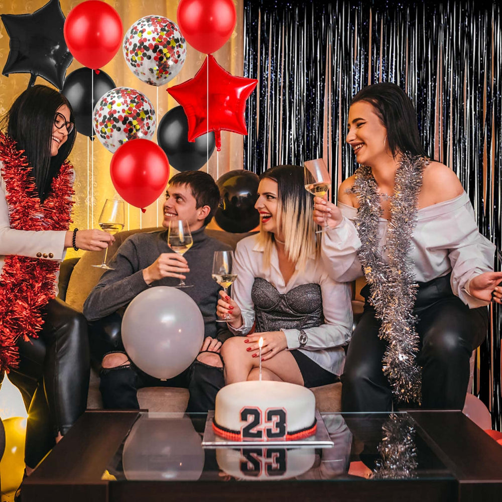 LZVPL 18-inch black pentagram balloon with red accents for dramatic decor.