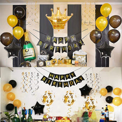 LZVPL Black and gold latex balloons versatile for air or helium layouts.