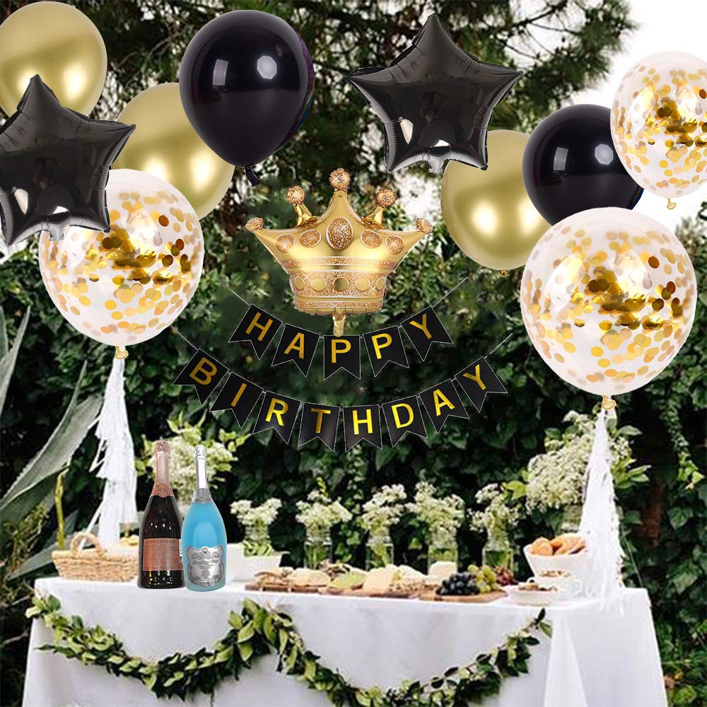 LZVPL Happy Birthday sign with gold foil letters adds chic shimmer.