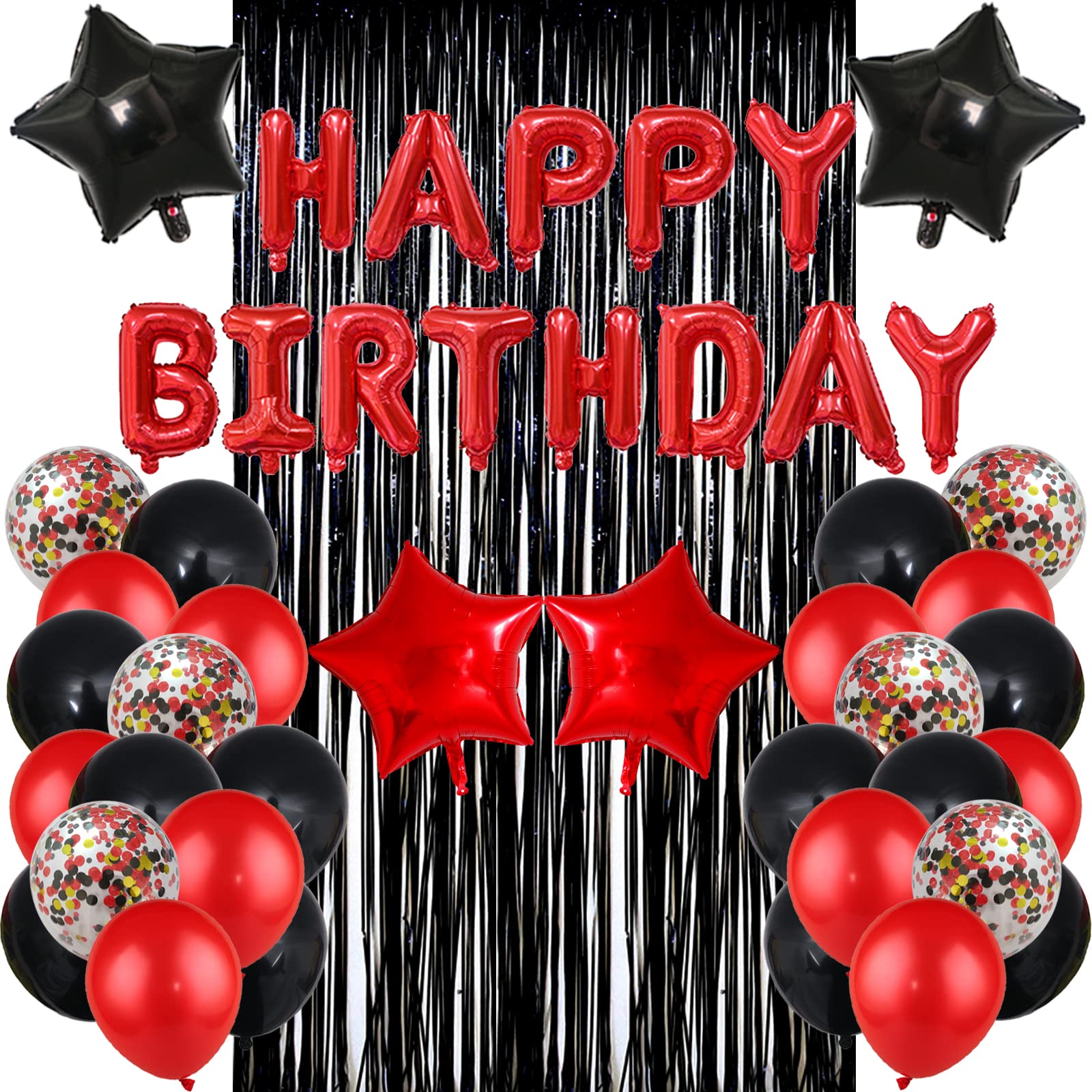 LZVPL red-black birthday banner adds bold backdrop for photos.