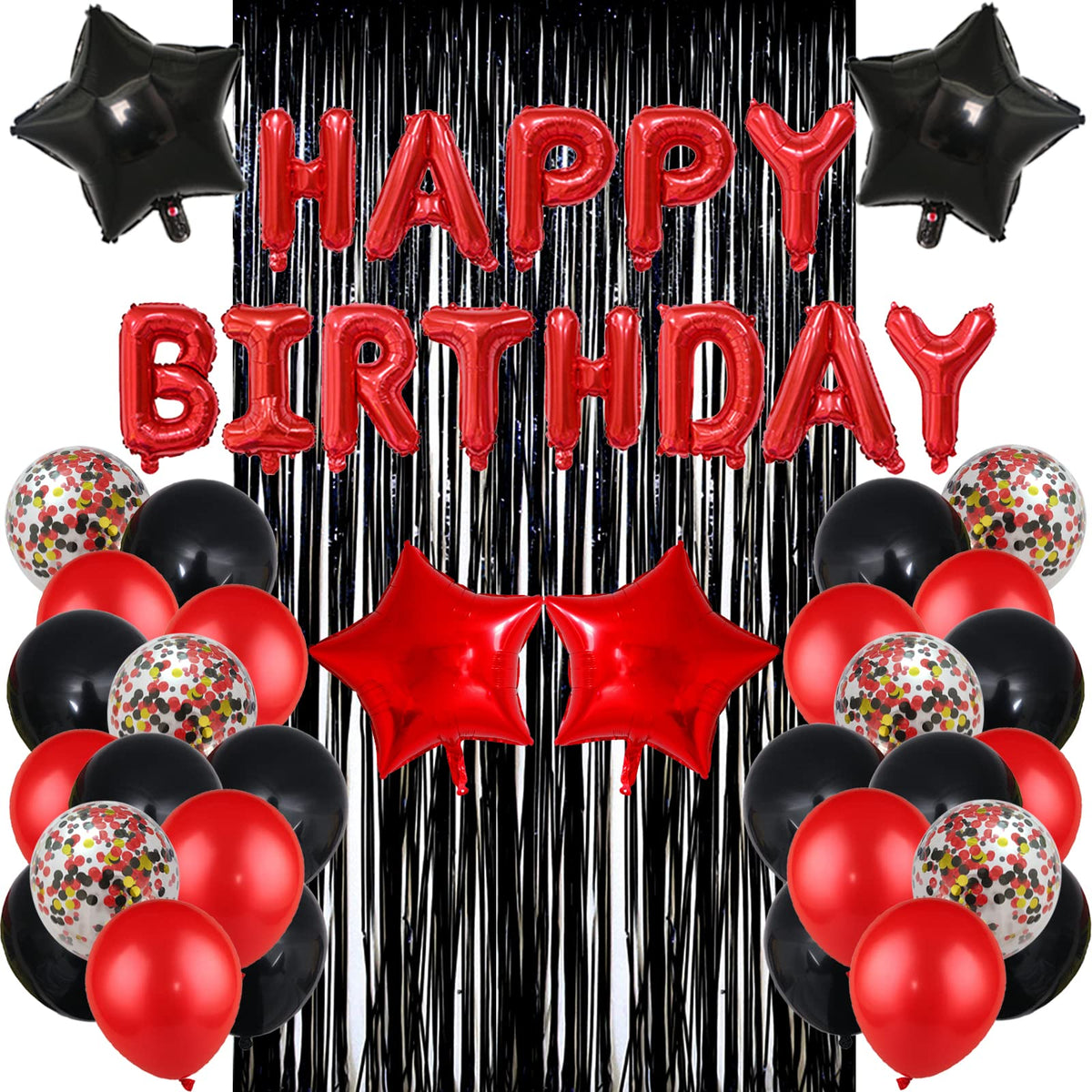 LZVPL red-black birthday banner adds bold backdrop for photos.