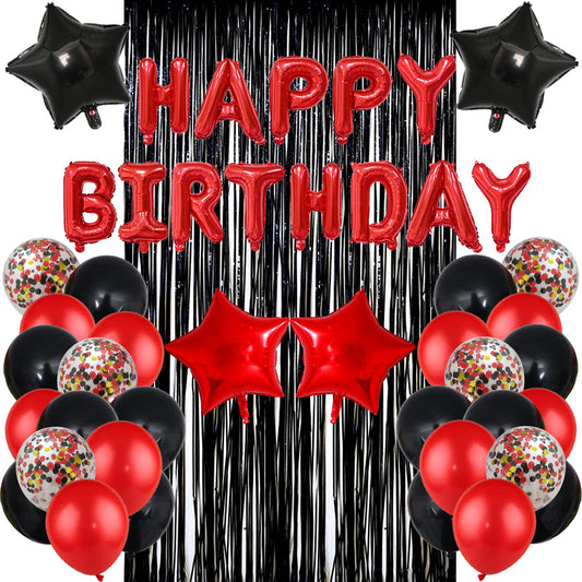 LZVPL red-black birthday banner adds bold backdrop for photos.