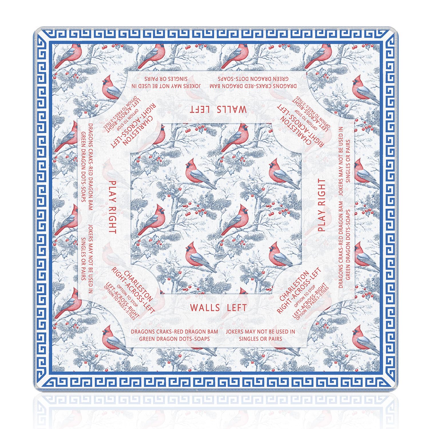 LZYRF red and blue chinoiserie mahjong mat for quiet tile play.