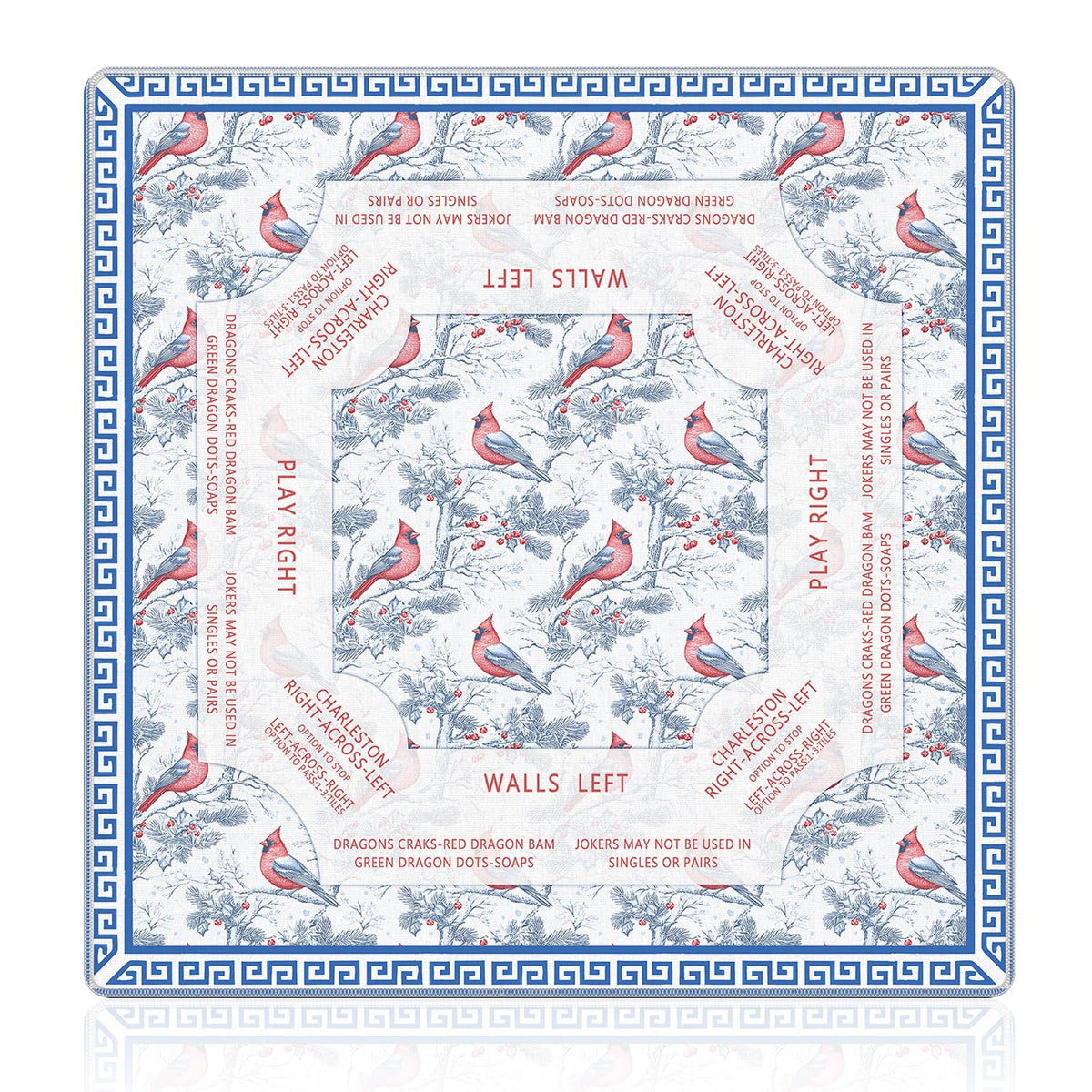 LZYRF red and blue chinoiserie mahjong mat for quiet tile play.