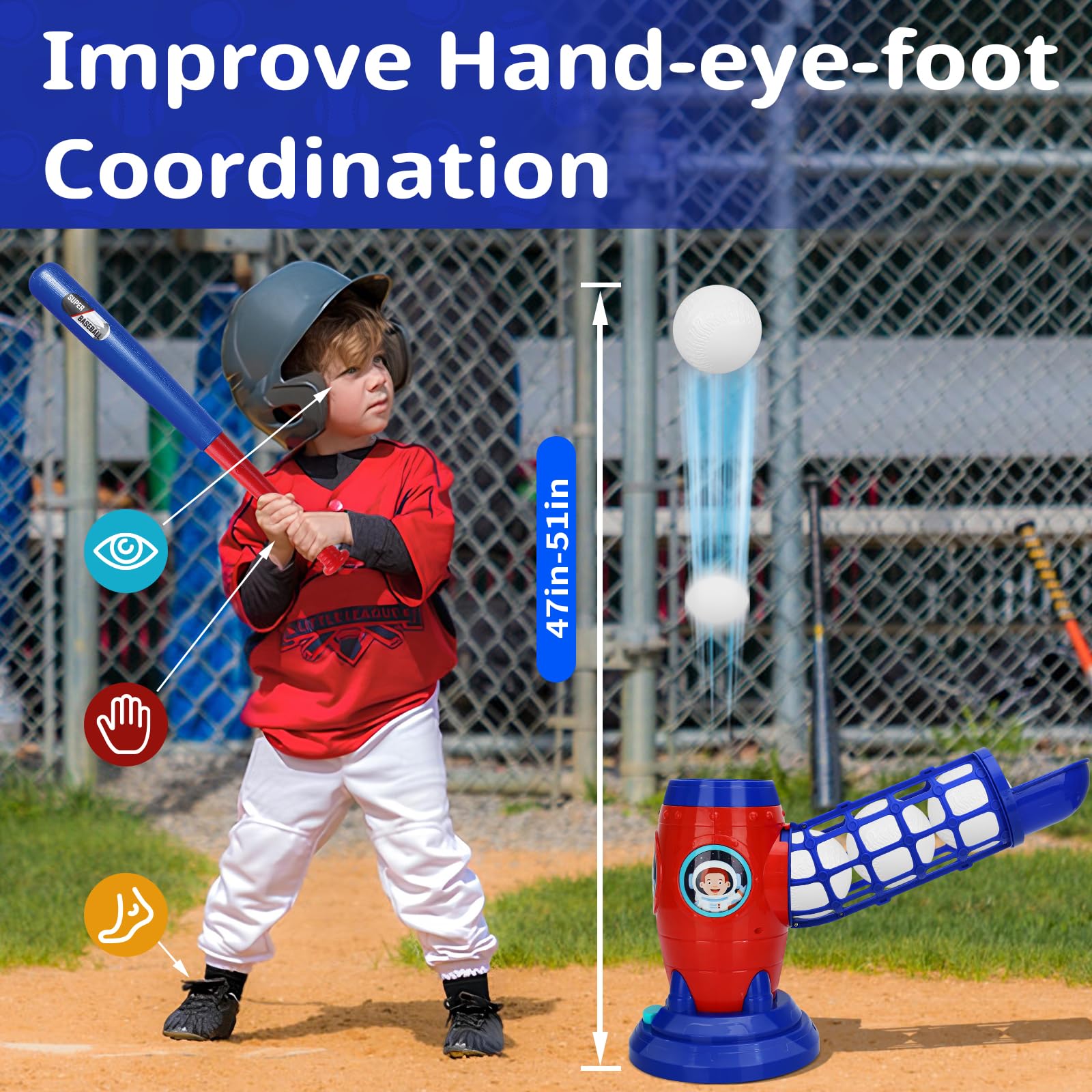LZZAPJ T Ball Set launcher up close with automatic pop-up feature