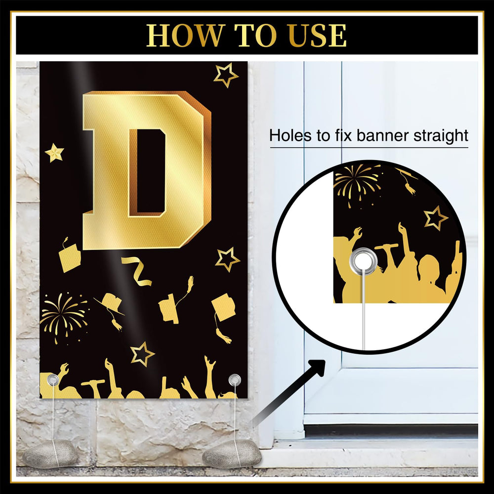 M AMFEOV black and gold graduation design on durable banner