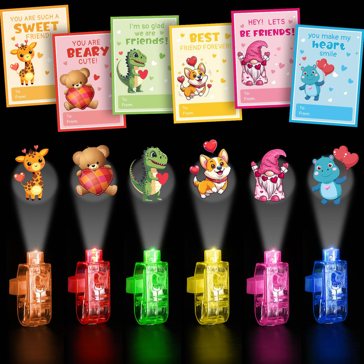 M AMFEOV valentines finger light cards glow for classroom exchanges and photo moments.