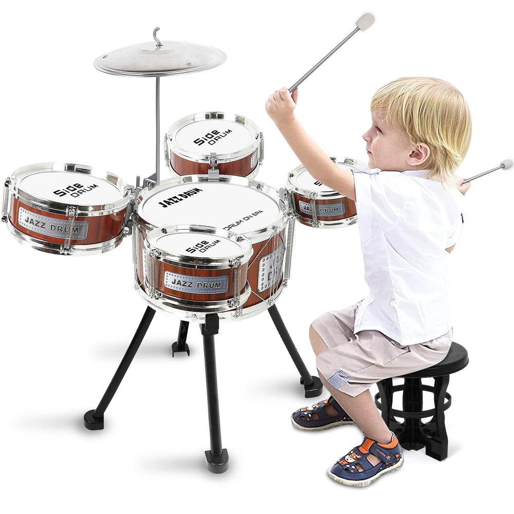 M SANMERSEN toddler drum set assembled for early learners, sturdy and stable for safe play.
