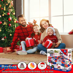 Family play session featuring the M SANMERSEN spider race track.