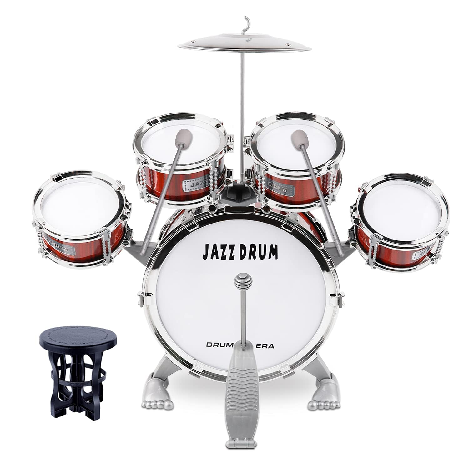 M SANMERSEN kids drum set with stool ready for beginner rhythm practice.