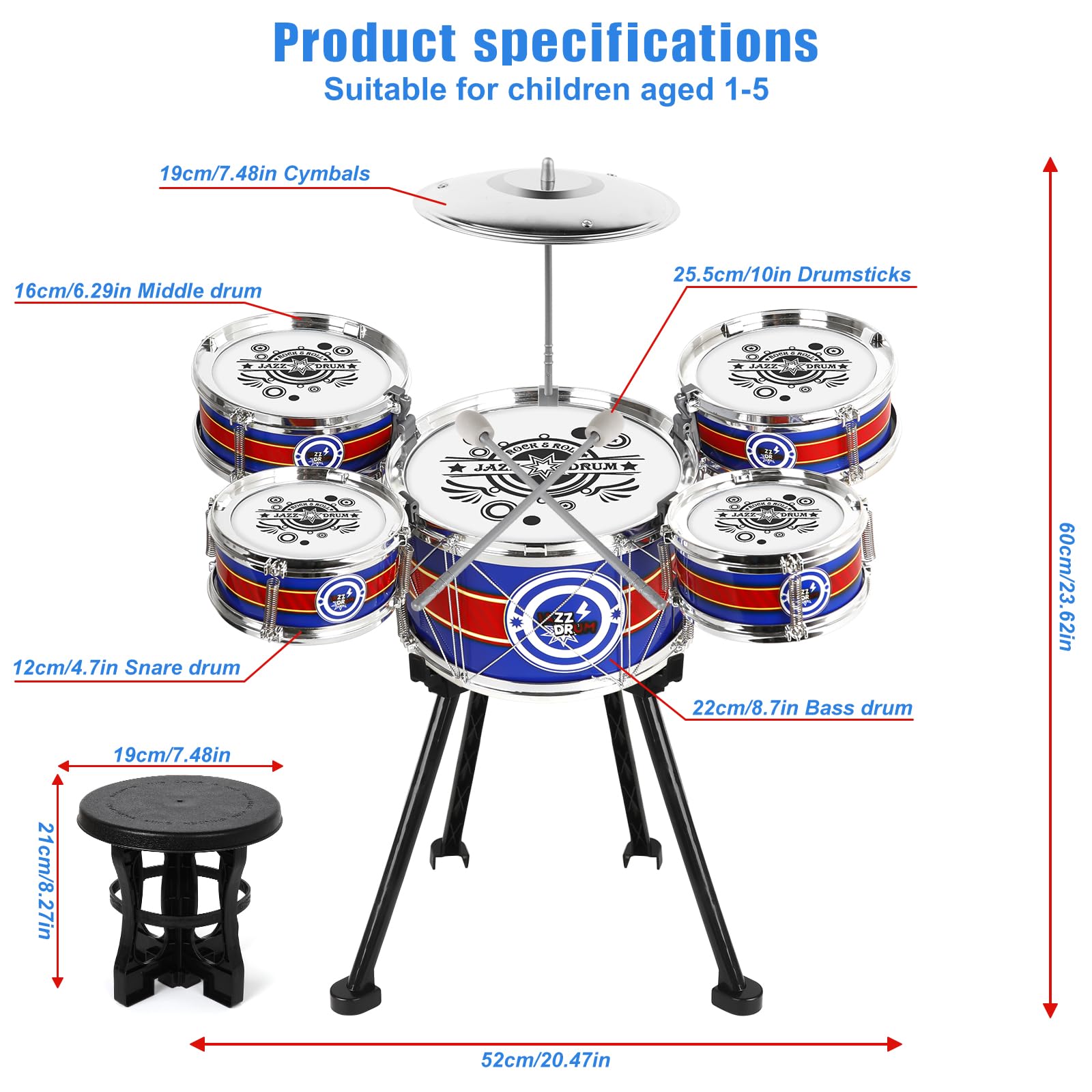 M SANMERSEN drum stool blue provides stable seating for focused drumming sessions