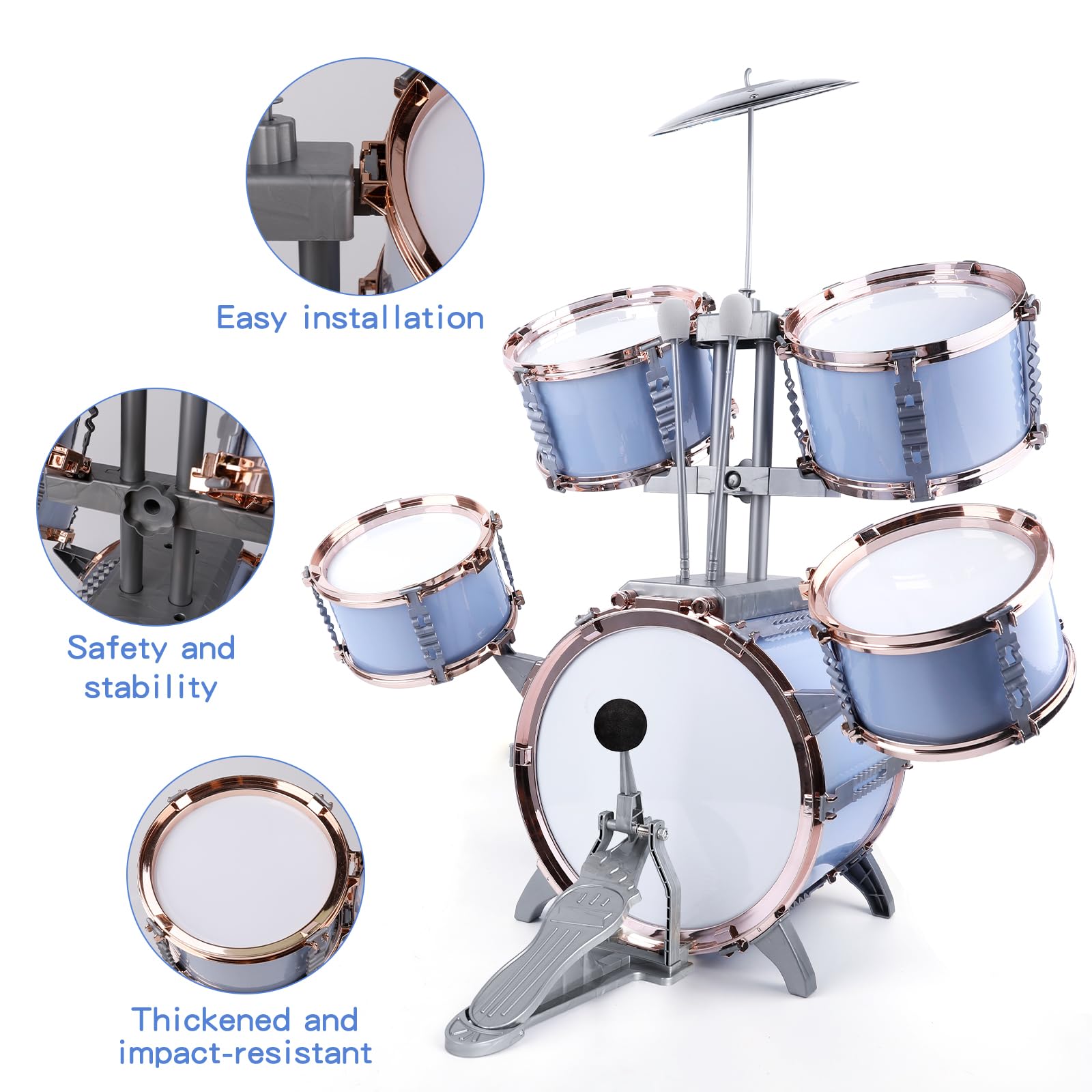 M SANMERSEN Kids Jazz Drum Set mid drum builds steady rhythm