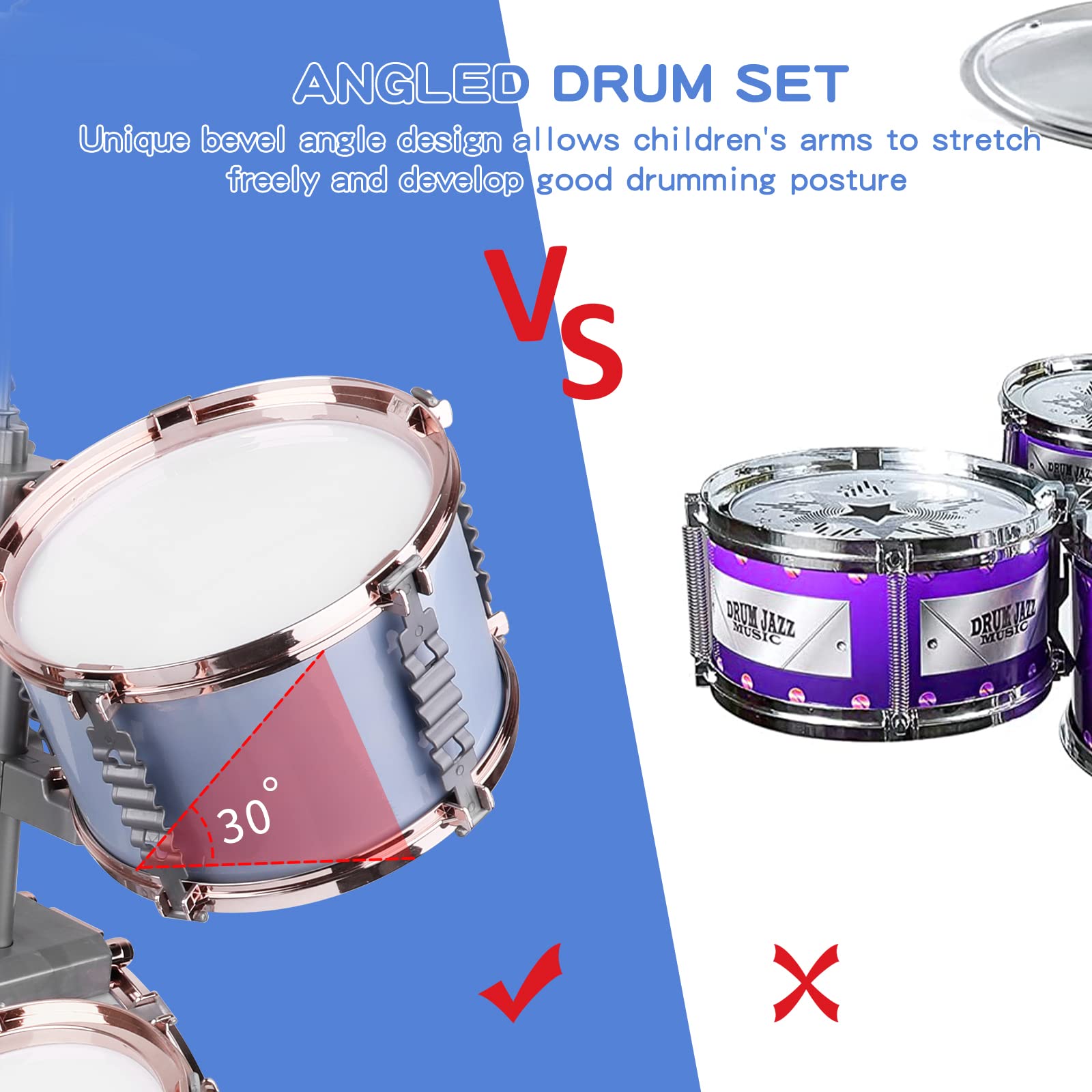 M SANMERSEN Kids Jazz Drum Set small drum supports precise hand movements