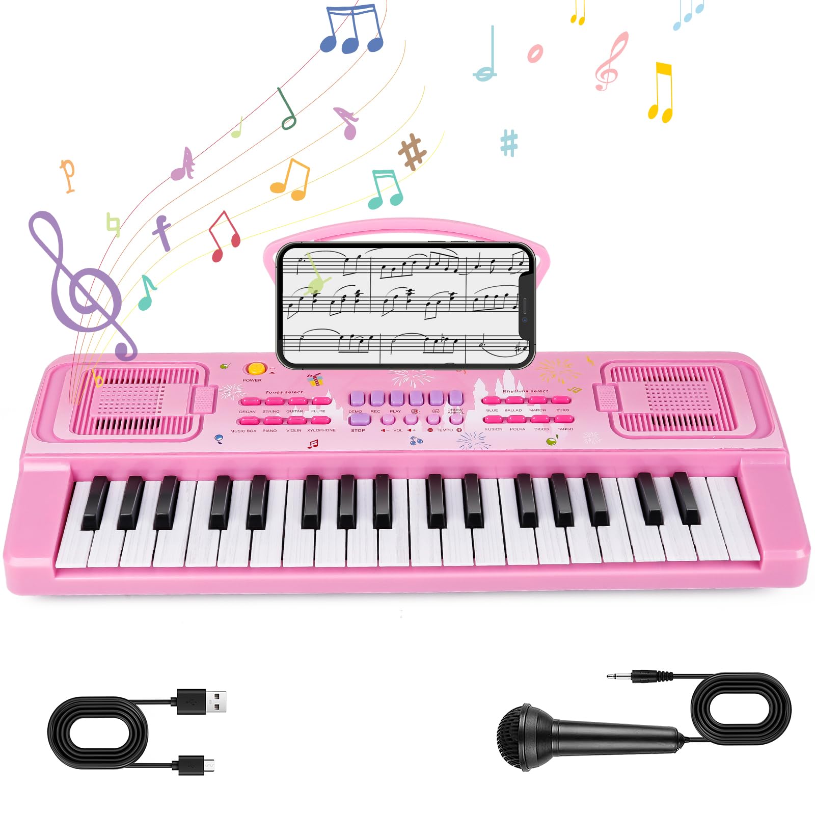 M SANMERSEN pink kids keyboard piano with 37 keys for early learning