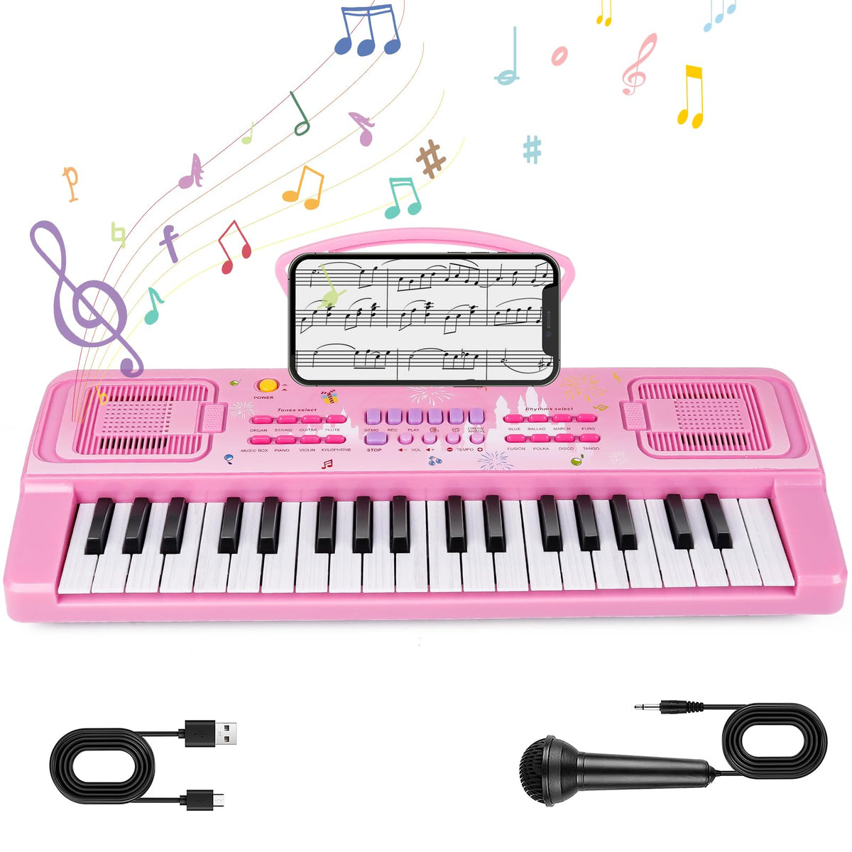 M SANMERSEN pink kids keyboard piano with 37 keys for early learning