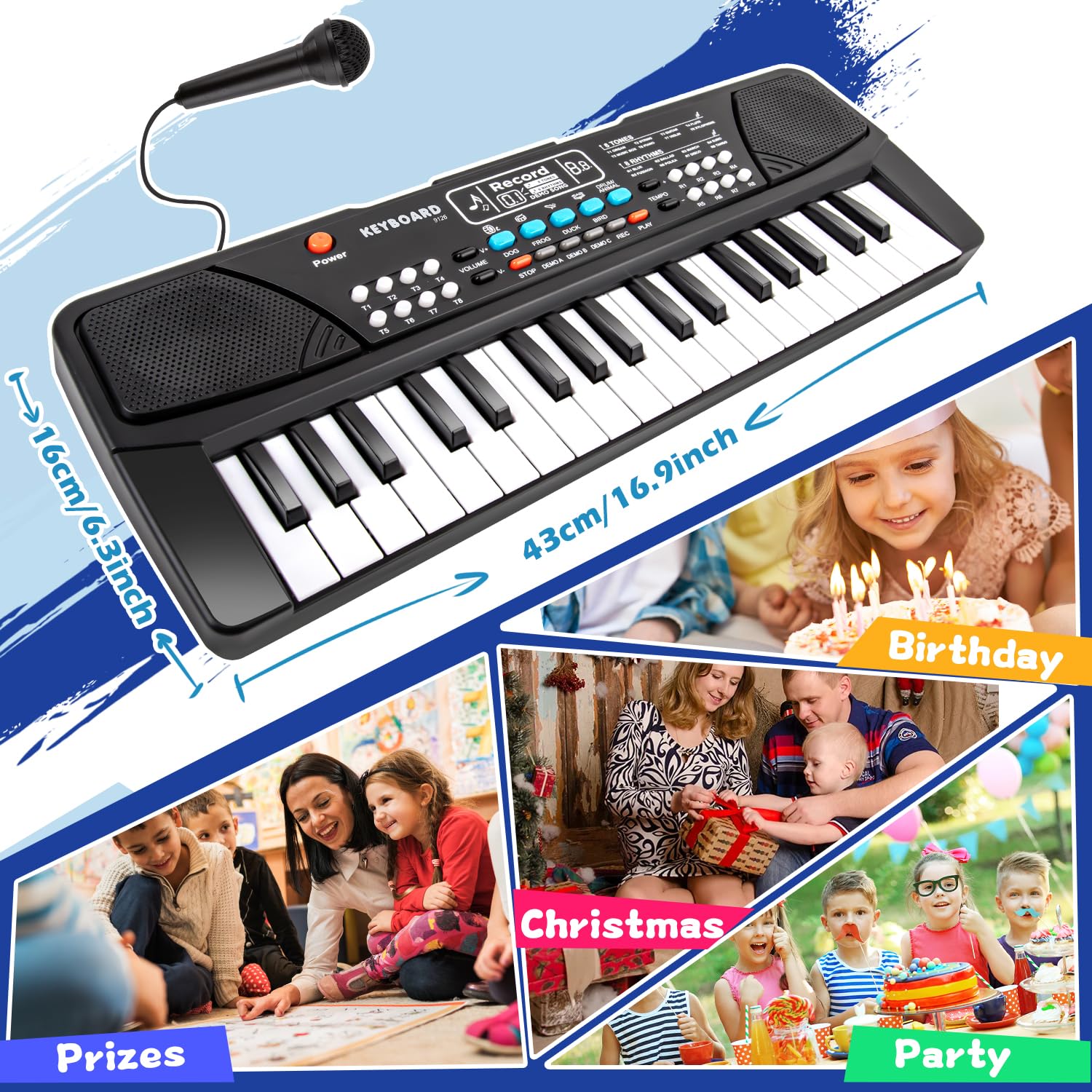 M SANMERSEN Kids Piano microphone behind keyboard for singing along