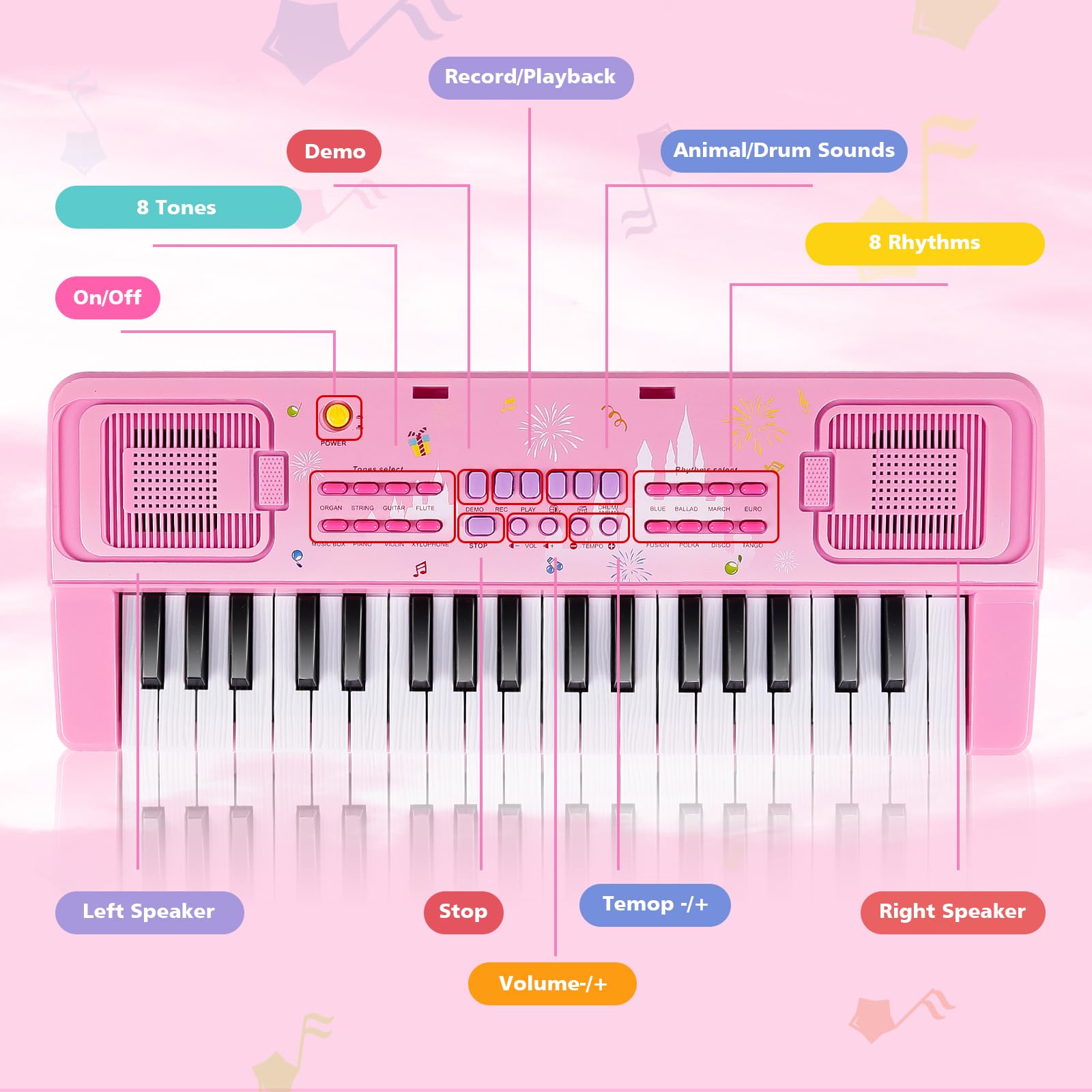 M SANMERSEN kids piano with microphone for interactive play