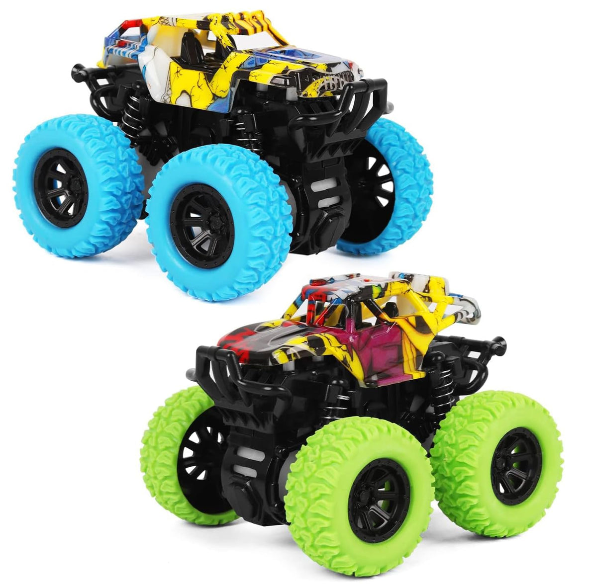 M SANMERSEN Monster Truck blue front view showing 360° stunt action for toddlers.
