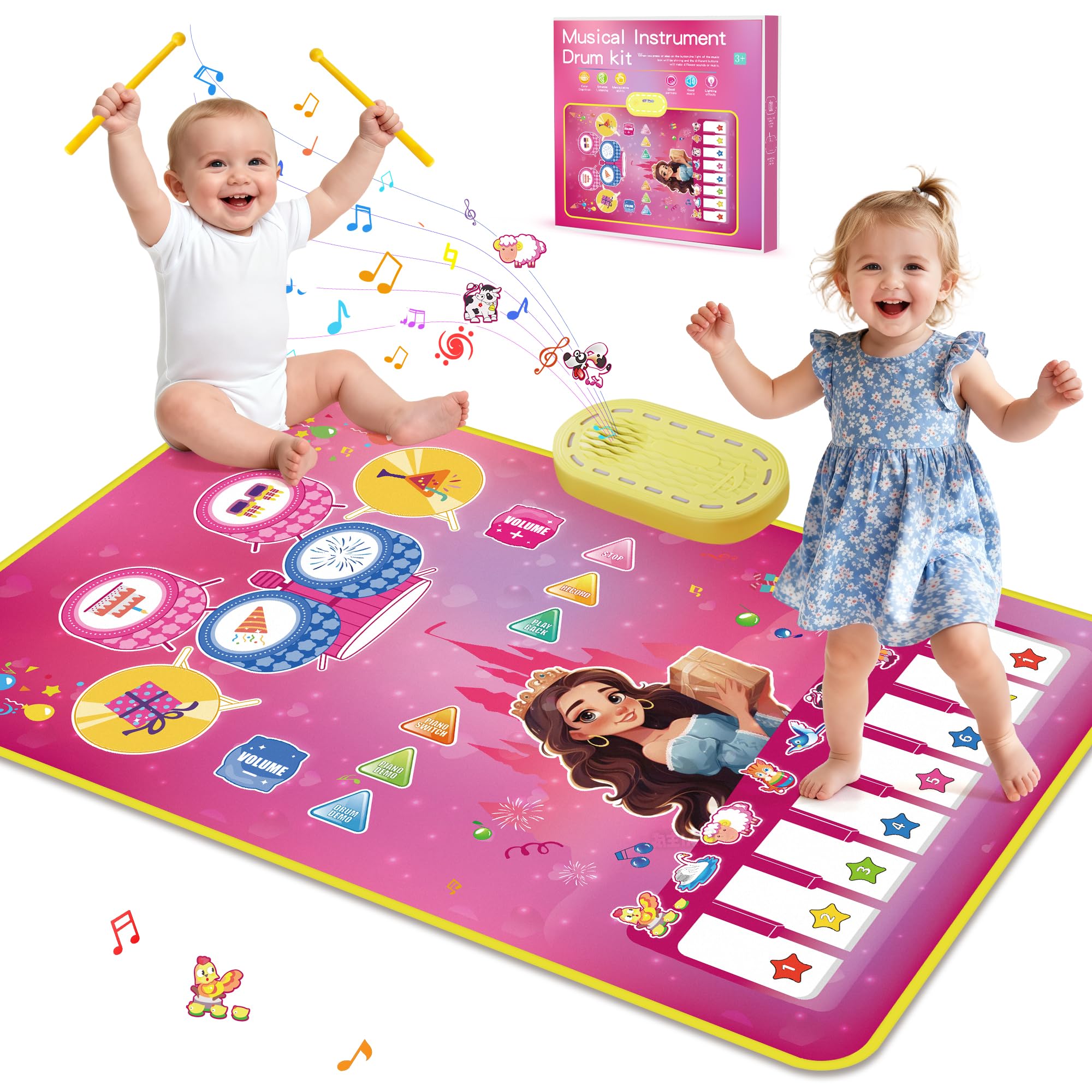 M SANMERSEN Piano Mat with pink princess castle encourages imaginative play.