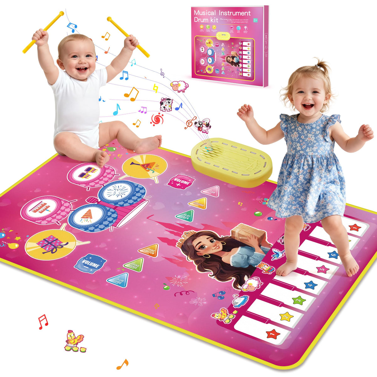 M SANMERSEN Piano Mat with pink princess castle encourages imaginative play.
