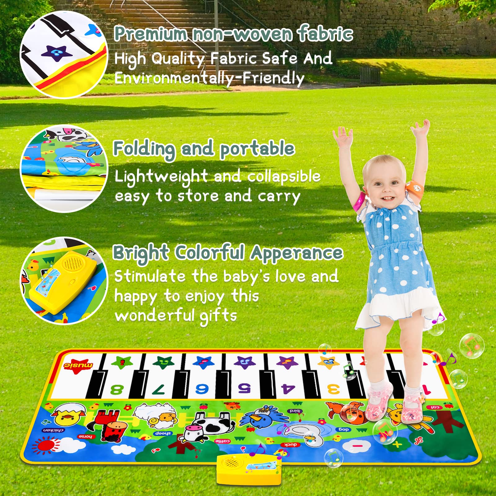 M SANMERSEN Piano Mat uses soft non-toxic fabric for toddlers.