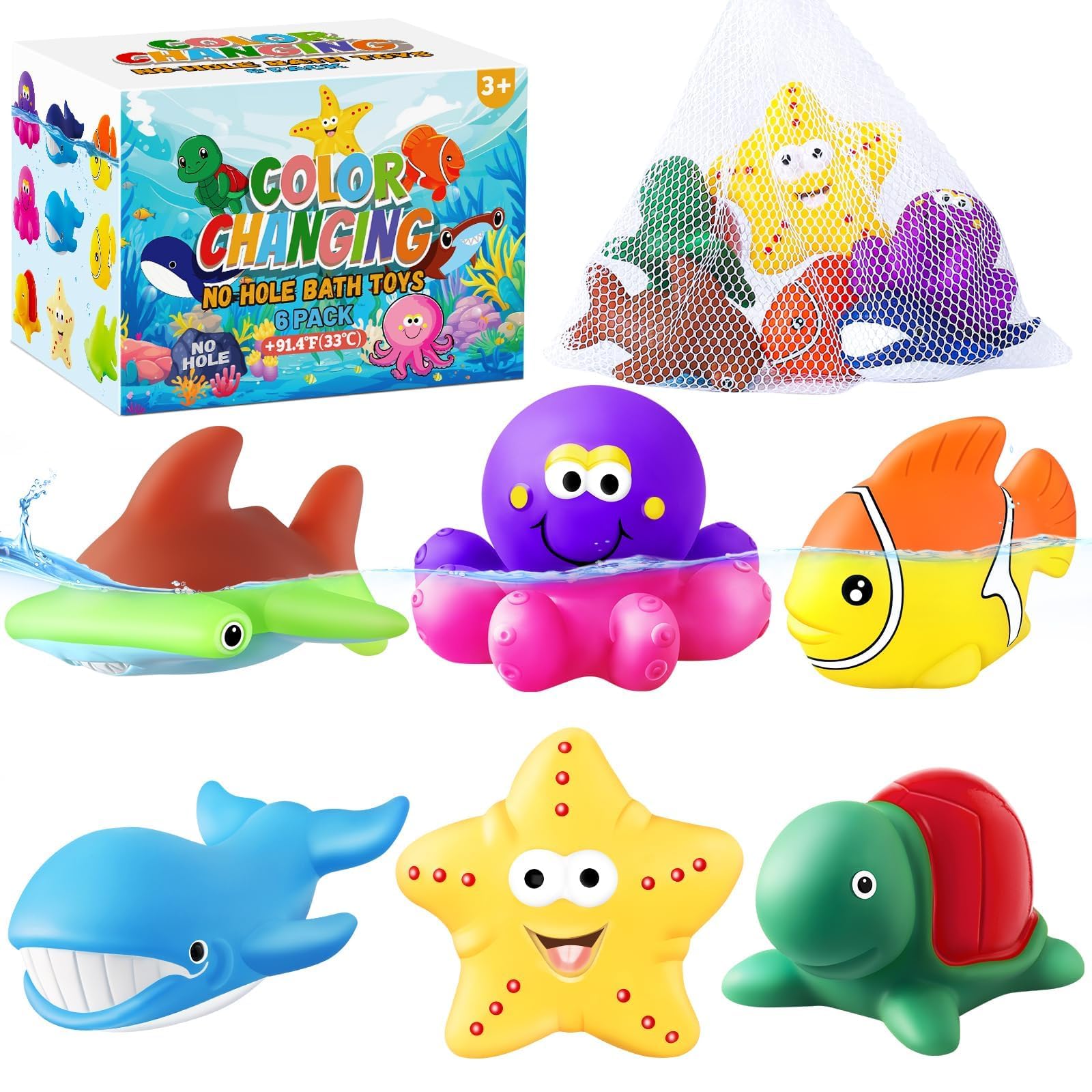 MACALOCA color-changing sea creature bath toy close-up, engaging color shifts for bath time fun.