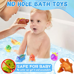 Macaloca quick-drying mesh bag keeps dinosaur toys organized after bath