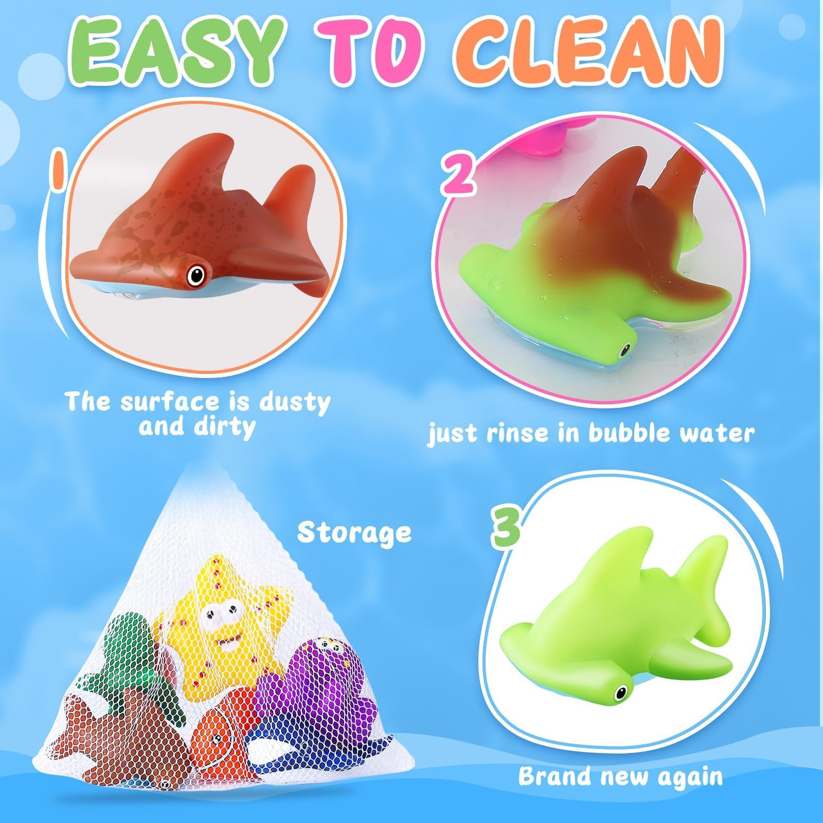 MACALOCA quick-drying mesh bag keeps bath toys dry and organized.