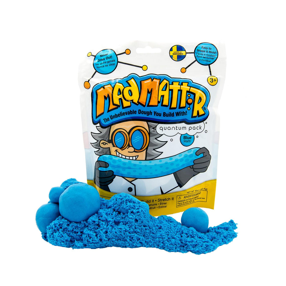 MAD MATTR blue 10oz dough in hand for creative tactile play