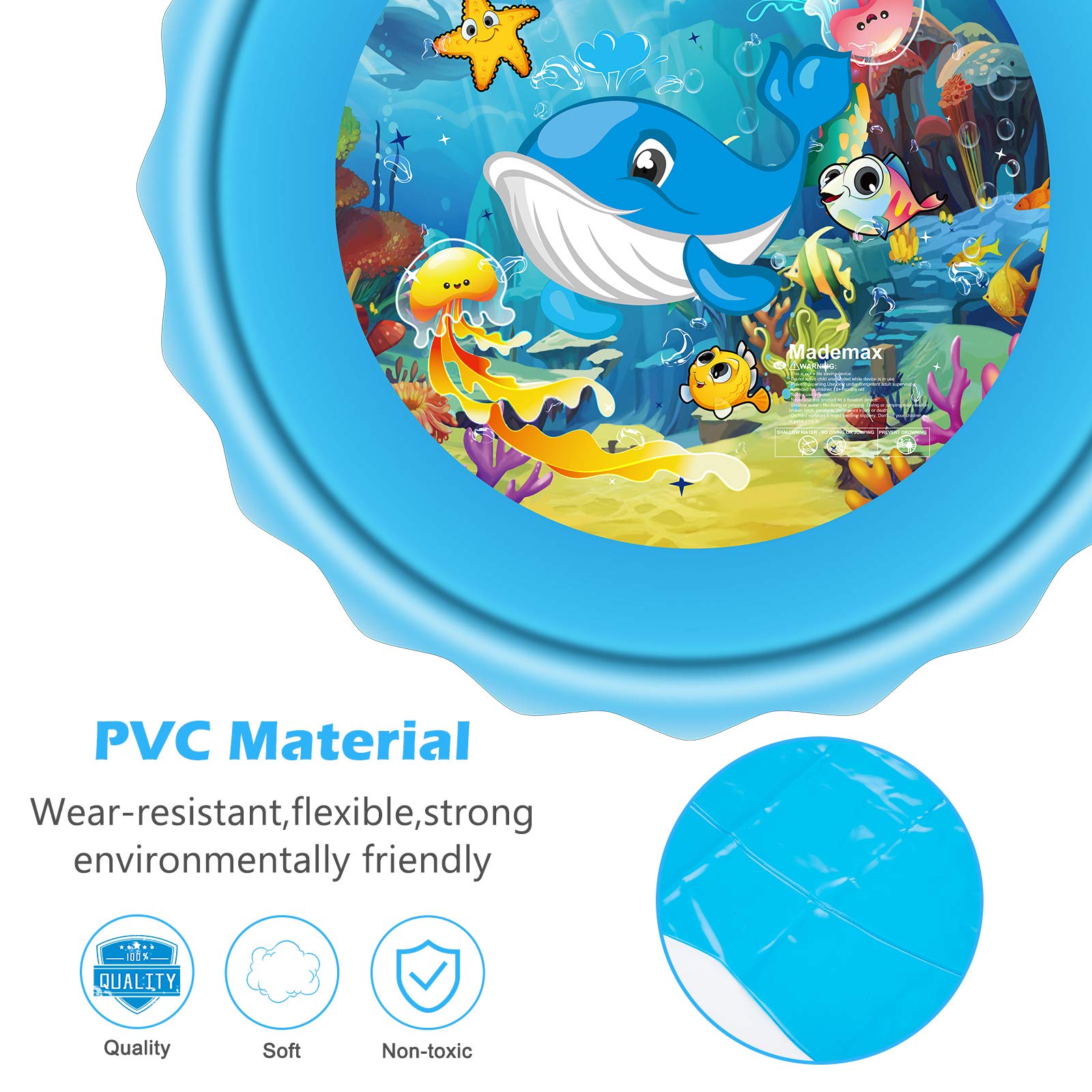 Mademax splash pad hose-connection shows quick setup with garden hose