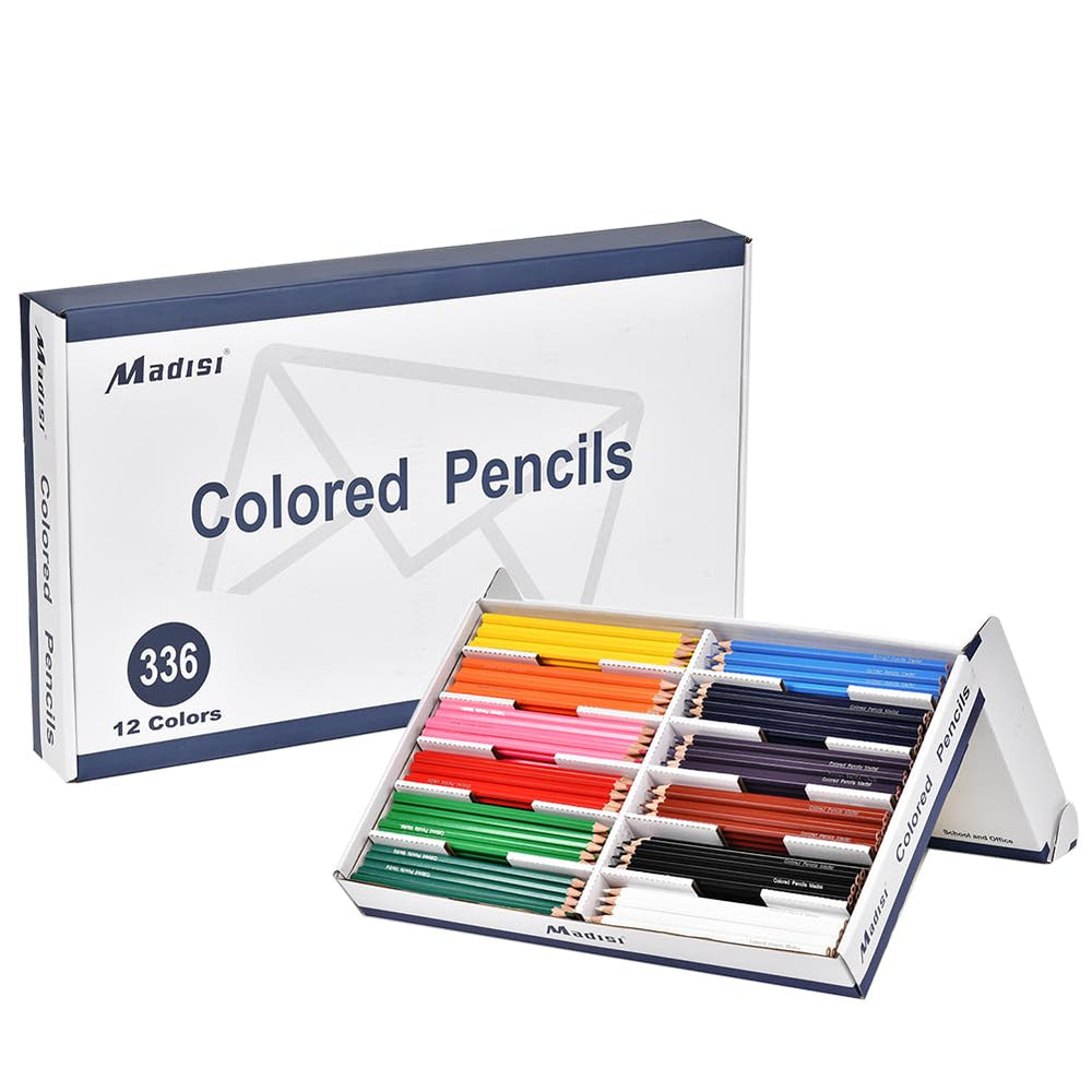 Madisi colored pencils bulk 12-color set for vibrant educational art projects.