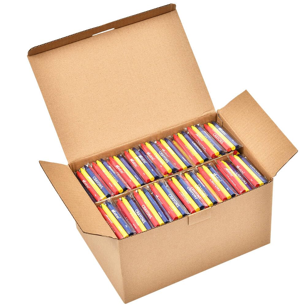 Madisi crayons bulk pack in a box for classroom use and easy storage.