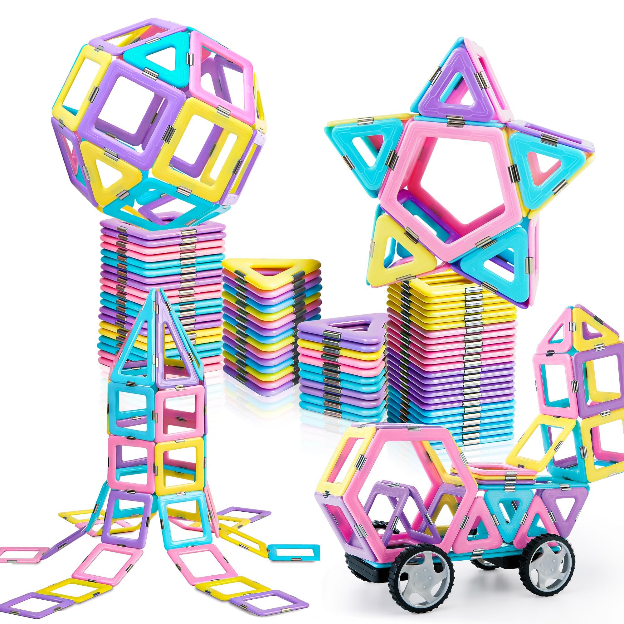 MAGBLOCK magnetic tiles enable imaginative castle builds and moving vehicles.